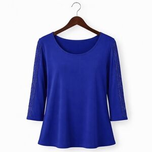 Avon Royal Blue Sheer Lace Sleeved Plus Size Top Size 3X